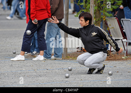 Französische Petanque-Meisterschaften, Parthenay, Deux-Sèvres, Frankreich. Stockfoto