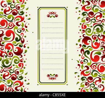 Weihnachts-Postkarte mit grünen und roten Zierpflanze Formen gemacht Stockfoto