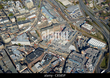 Barnsley Stadtzentrum aus der Luft, South Yorkshire, Nordengland Stockfoto