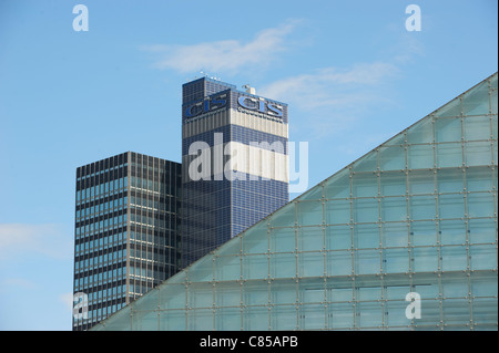 MANCHESTERS URBIS MUSEUM UND GUS DIE GENOSSENSCHAFT VERSICHERUNG GEBÄUDE Stockfoto