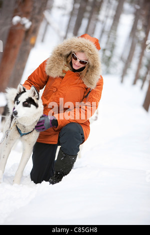 Frau mit Hund, Frisco, Summit County, Colorado, USA Stockfoto