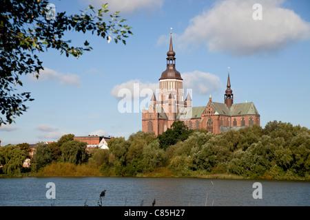 Marienkirche oder St. Marien Kirche und den Teich Frankenteich, Hansestadt Stralsund, Mecklenburg-Vorpommern, Deutschland Stockfoto