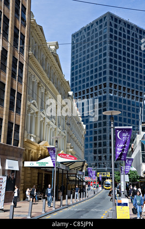 Die alte Bank of New Zealand Gebäude mit modernen Turm sperren in Lambton Quay Wellington Nordinsel Neuseeland NZ Stockfoto