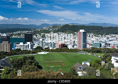 Panoramablick über Wellington Stadt von botanischen Gärten Nordinsel Neuseeland NZ Stockfoto