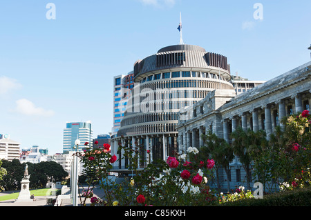 Der Bienenstock und Parlamentsgebäude in Wellington City Nordinsel Neuseeland Stockfoto