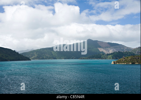 Der Koch-Straße in der Nähe von Queen Charlotte Sound Cook gerader Südinsel Neuseeland von einer Passagierfähre Stockfoto