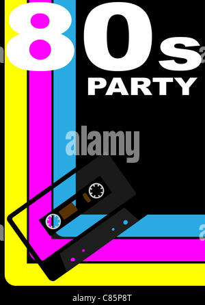 80er Jahre party Design - Retro-Audio-Kassette auf mehrfarbiger Hintergrund Stockfoto