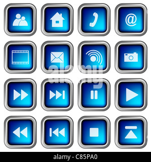 Reihe von blauen moderne quadratische 3D-Web Icons Stockfoto