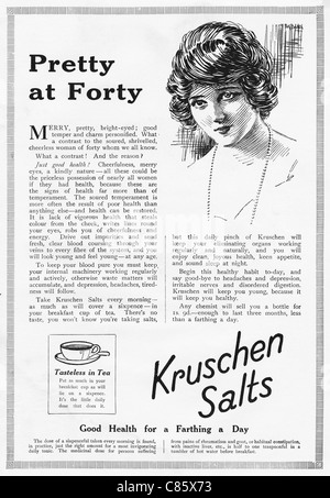 Original 1920er Jahre Magazin Werbung Werbung KRUSCHEN Salze Gesundheit für heller pro Tag Stockfoto