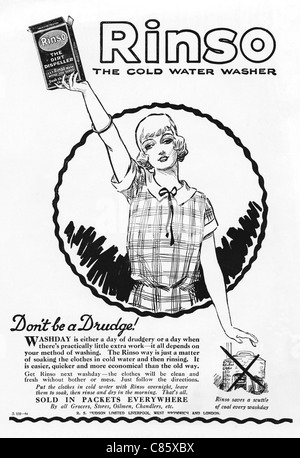 Original 1920er Jahre Magazin Werbung Werbung RINSO Kaltwasser Waschpulver Stockfoto