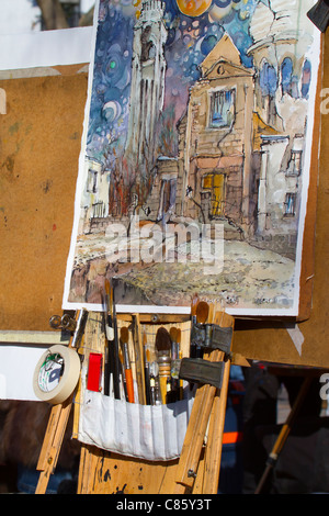 Malwerkzeuge. Place du Tertre. Montmartre. Paris, Frankreich, Europa. Stockfoto