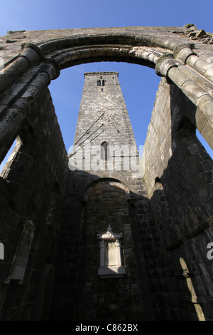 Stadt von Str. Andrews, Schottland. Niedrigen Winkel nahe Ansicht der St. Rule Kirche Ruinen. Stockfoto