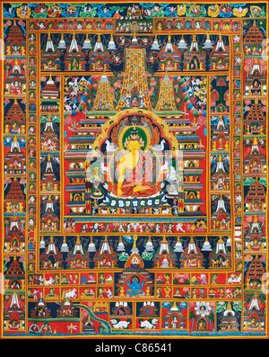 Bunte tibetische buddhistische Thangkas / Tanka Malerei. Stockfoto