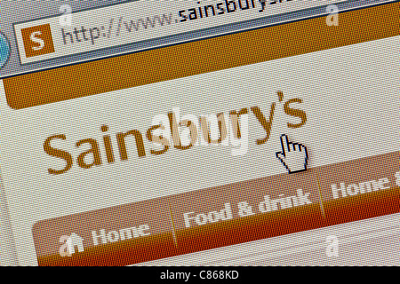 Sainsburys Supermarkt Logo und Website hautnah Stockfoto