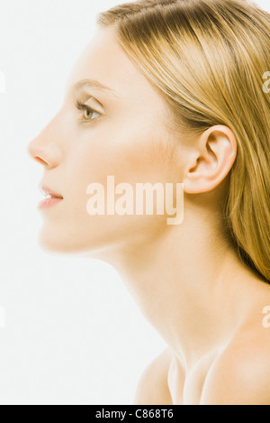 Junge Frau, Porträt, Profil Stockfoto