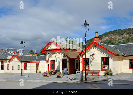 Ehemaliger Bahnhof. Ballater, Royal Deeside, Aberdeenshire, Schottland, Vereinigtes Königreich, Europa. Stockfoto