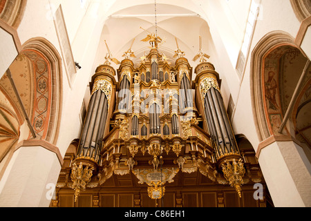 berühmte Orgel gebaut von Friedrich Stellwagen im Inneren der Marienkirche oder St. Maria Kirche, Stralsund, Deutschland Stockfoto