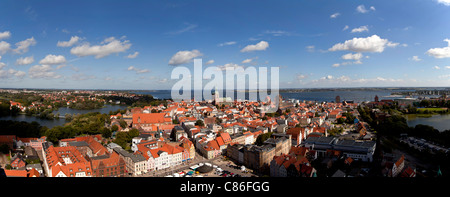 panoramic view over the historic centre of Stralsund and Ruegen island, Hanseatic City of Stralsund,  Germany Stockfoto