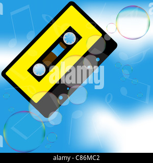 Zusammenfassung Hintergrund - Multicolor Bubbles und Tonband auf blauen Himmel Stockfoto