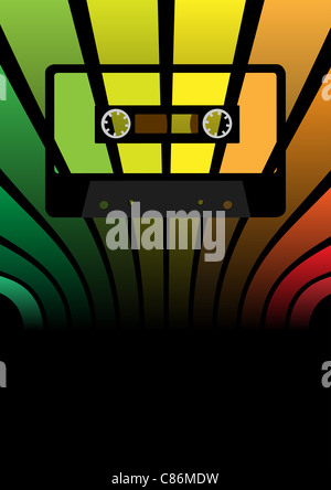 Retro-Party Hintergrund - Audio-Kassette auf mehrfarbiger Hintergrund Stockfoto
