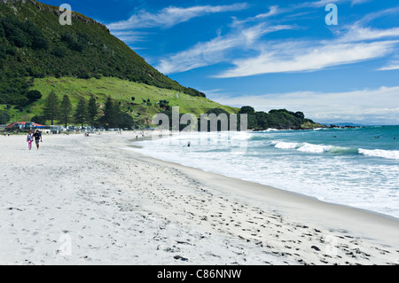 Der schöne Sandstrand von Mount Maunganui und Omanu Strände Bay of Plenty Nordinsel Neuseeland NZ Stockfoto