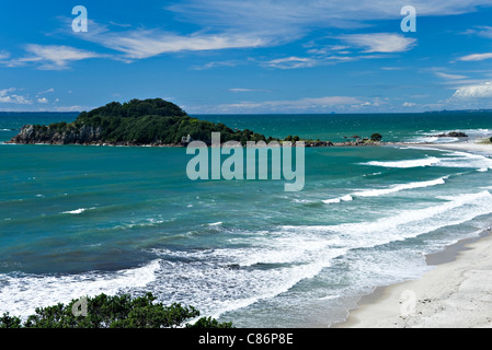 Der schöne Sandstrand von Mount Maunganui und Omanu Strände Bay of Plenty Nordinsel Neuseeland NZ Stockfoto