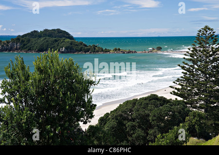 Der schöne Sandstrand von Mount Maunganui und Omanu Strände Bay of Plenty Nordinsel Neuseeland NZ Stockfoto