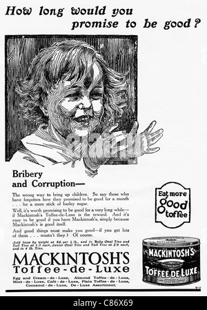 Original 1920er Jahre Magazin Werbung Werbung MACKINTOSHS VERZINNT TOFFEE Stockfoto