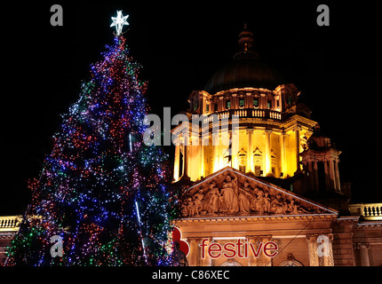 BELFAST, Vereinigtes Königreich - 18 NOVEMBER: Belfast Weihnachtsbeleuchtung in Belfast City Hall am 18. November 2008 in Belfast, Nordirland Stockfoto