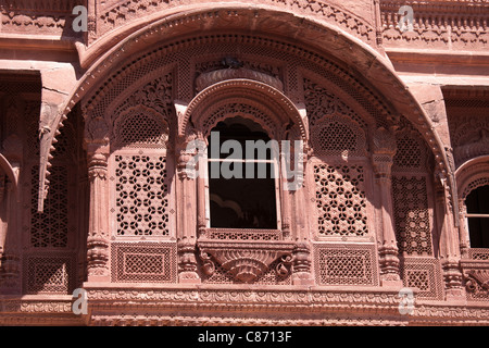 Mehrangarh Fort aus dem 18. Jahrhundert Abschnitt, die Waffenkammer, in Jodhpur in Rajasthan, Nordindien Stockfoto