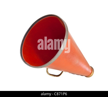 Vintage Megaphon aus dem Jahr 1920 ist isoliert auf weiß. Stockfoto