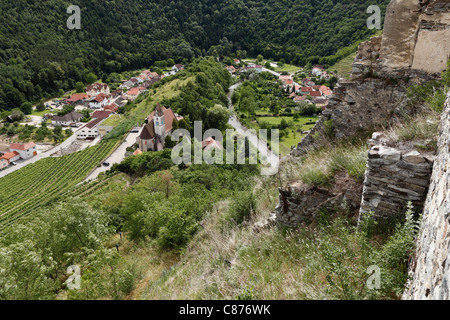 Österreich, Niederösterreich, Wachau, Kremstal, Senftenberg, Blick auf das Dorf von Burgruine Senftenberg Stockfoto