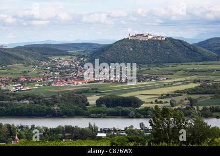 Österreich, Niederösterreich, Wachau, Furth Bei Goettweig, Ansicht von Goettweig Abbey mit Dorf und Donau Stockfoto