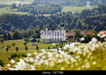 Deutschland, Bayern, Oberbayern, Irschenberg, Wilparting, Ansicht von St. Marinus Und Anian Wallfahrt Kirche Stockfoto