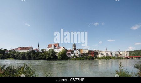 Deutschland, Bayern, Oberbayern, Wasserburg am Inn, Blick auf Stadt mit Inns Stockfoto