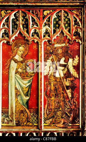 Filby, Norfolk, Lettner St. Cecilia und George, Bildschirme Englisch mittelalterliche Malerei Gemälde gemalt Panel Panels England UK Stockfoto