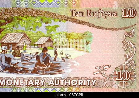 Malediven 10 10 Rufiyaa Banknote. Stockfoto