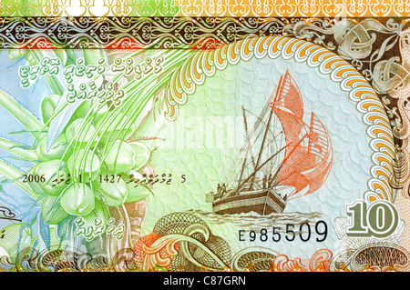 Malediven 10 10 Rufiyaa Banknote. Stockfoto