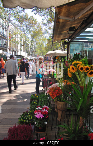 Blumenstände, La Rambla, Ciutat Vella Bezirk, Barcelona, Provinz Barcelona, Katalonien, Spanien Stockfoto