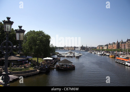 Blick von der Brücke Djurgarden, Stockholm Hafen Schweden Stockfoto