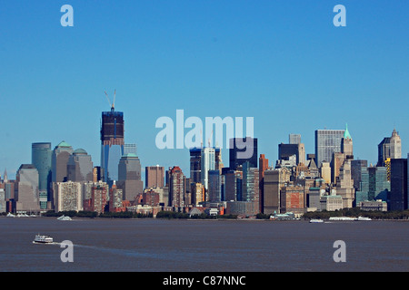 Lower Manhattan Skyline angesehen von Ellis Island, New York City Stockfoto