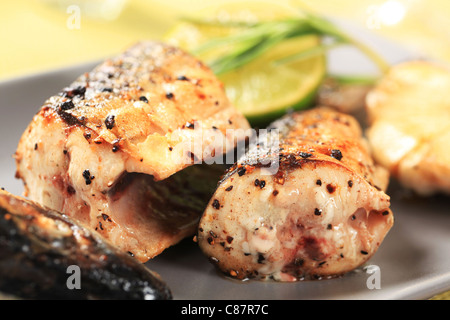 Stücke der Pfanne gebratene Makrele - detail Stockfoto