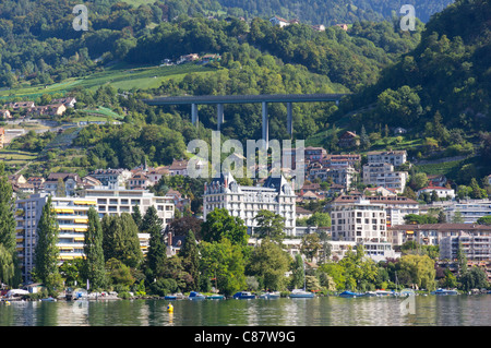 Seeufer-Hotels in Montreux am Genfer See Stockfoto