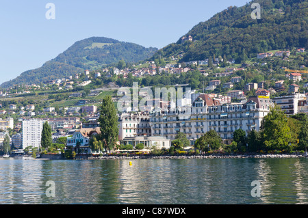 Seeufer-Hotels in Montreux am Genfer See Stockfoto