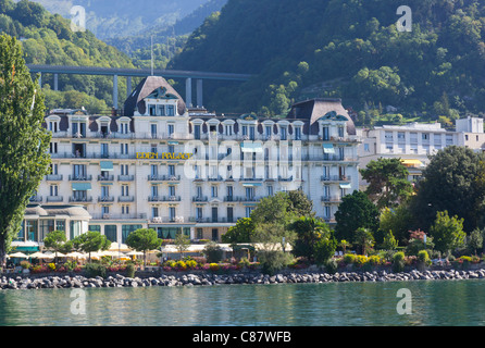 Seeufer-Hotels in Montreux am Genfer See Stockfoto