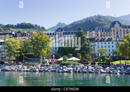 Seeufer-Hotels in Montreux am Genfer See Stockfoto