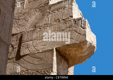 Relief Arbeiten zeigen Feldzüge von Ramses II in das Ramesseum, Luxor, Ägypten Stockfoto