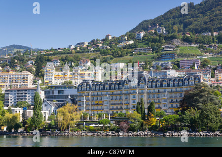 Seeufer-Hotels in Montreux am Genfer See Stockfoto