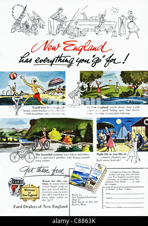 Amerikanischen Magazin Werbung ca. 1954 Werbung Urlaub in Neuengland Stockfoto