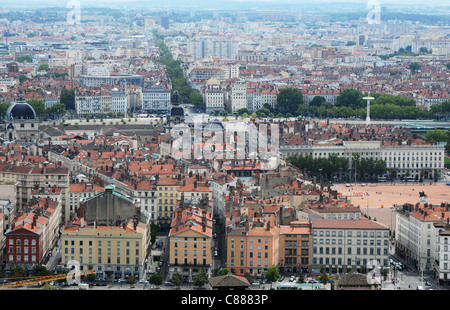 Panorama der Stadt Lyon, Frankreich - Blick vom Hügel Fourvière Stockfoto